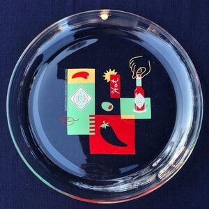 Vintage 2000 McIlhenny Tabasco Brand Clear Glassware with Chili Design platter